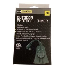 Pro Essentials Outdoor Photocell Timer‎ 2 Outlets Automatic Sensor